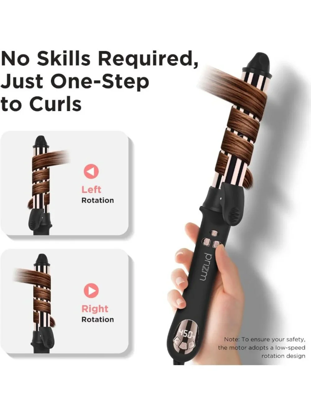 Automatic 1.25” Curling Iron - Rotating Wand, LCD Display, Dual Voltage, 450°F